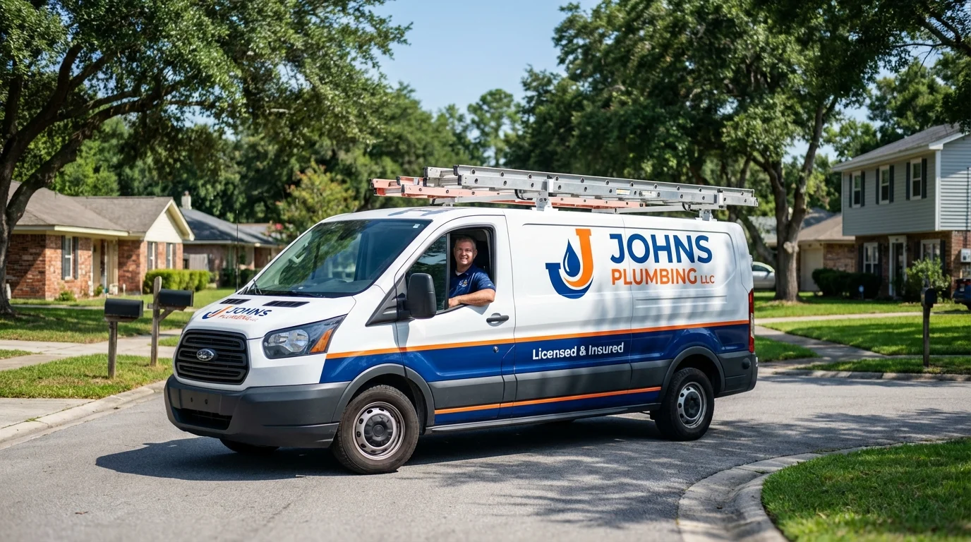 Johns Plumbing LLC service van in Marine City, MI