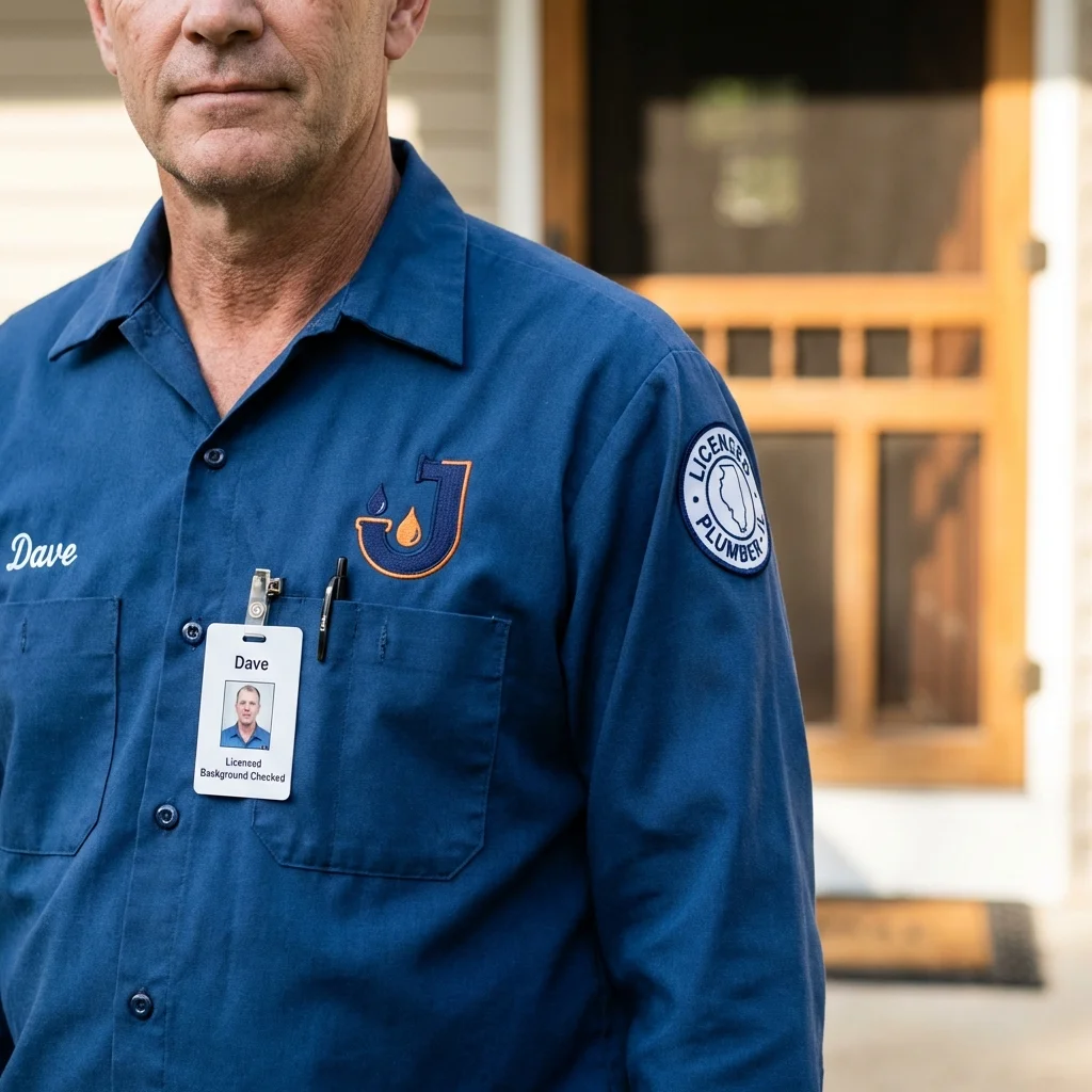 Licensed plumber showing ID badge in Marine City, MI