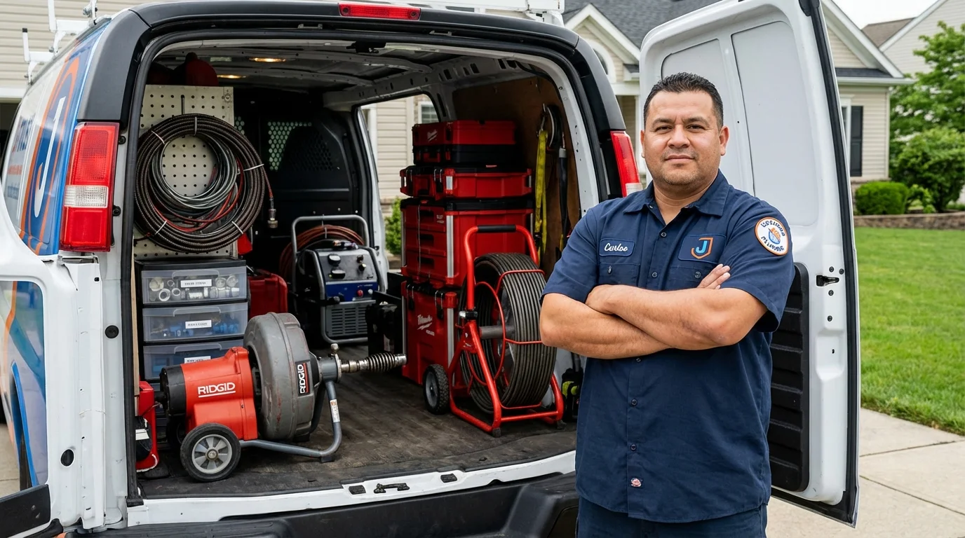 Professional drain cleaning equipment and Johns Plumbing LLC plumber in Marine City