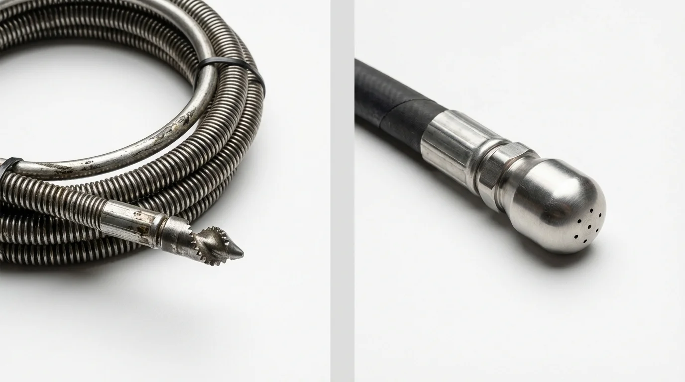 Drain snake cable and hydro jetting nozzle used for drain cleaning in Marine City, MI