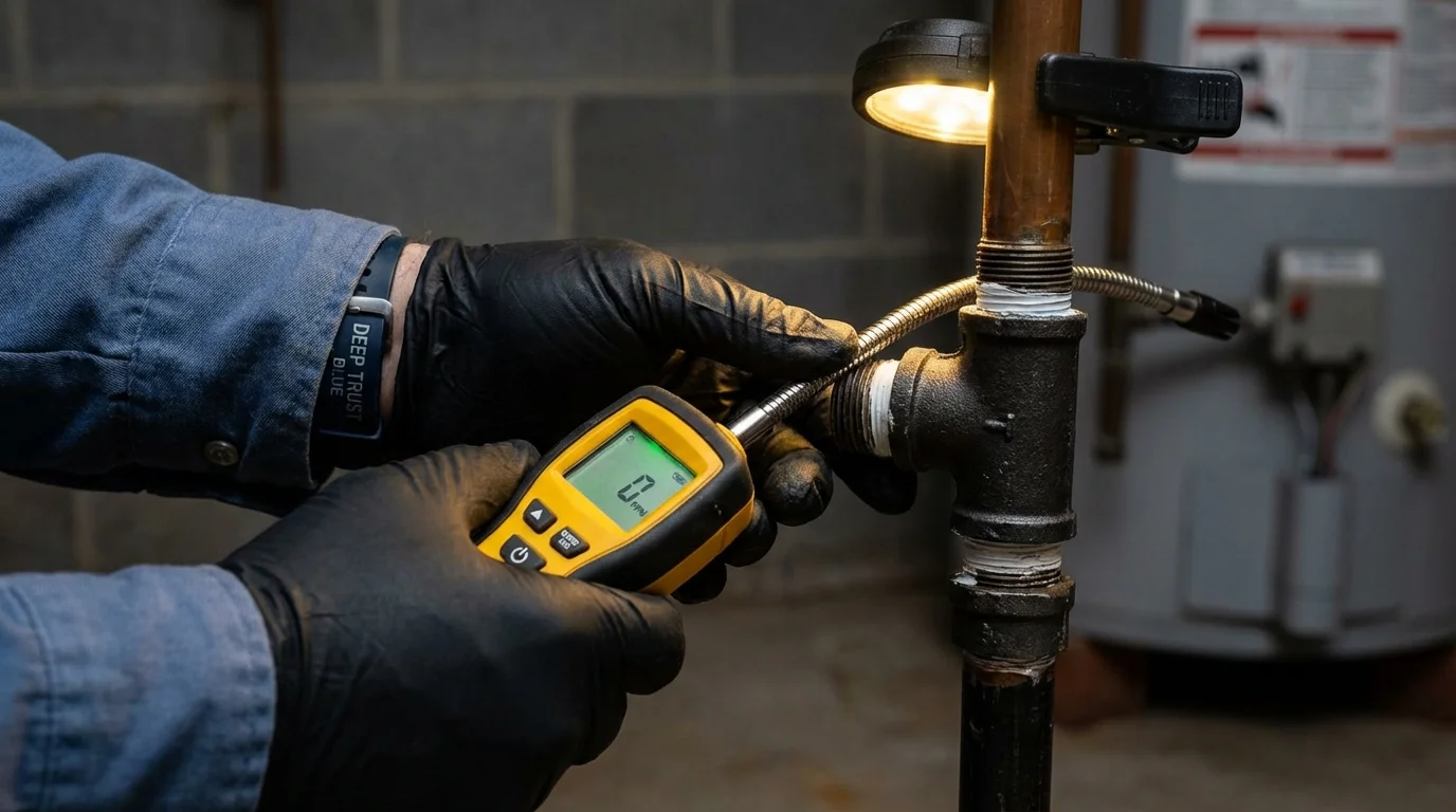 Gas leak detection with electronic sniffer by Johns Plumbing LLC in Marine City