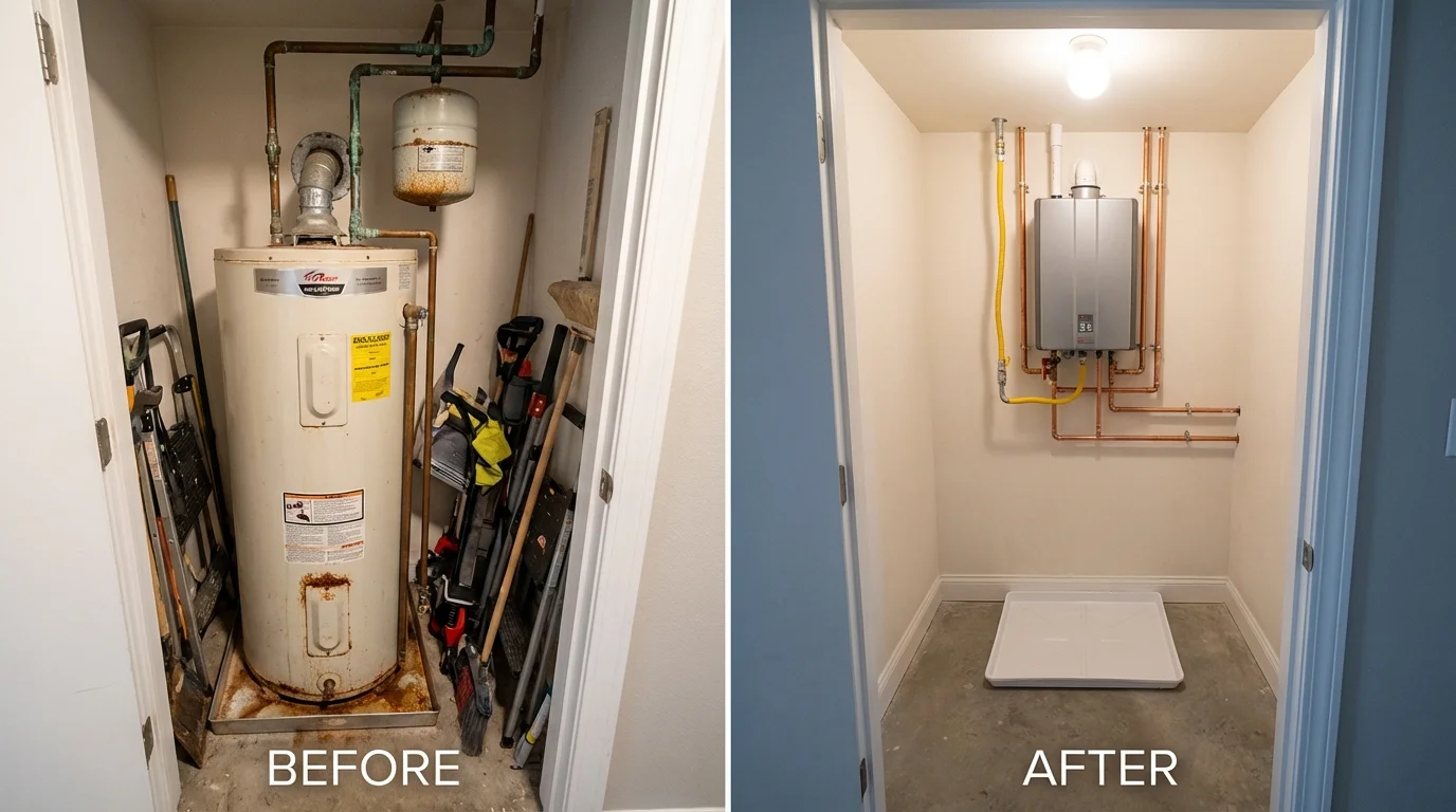 Tank water heater versus wall-mounted tankless unit comparison for Marine City, MI homeowners